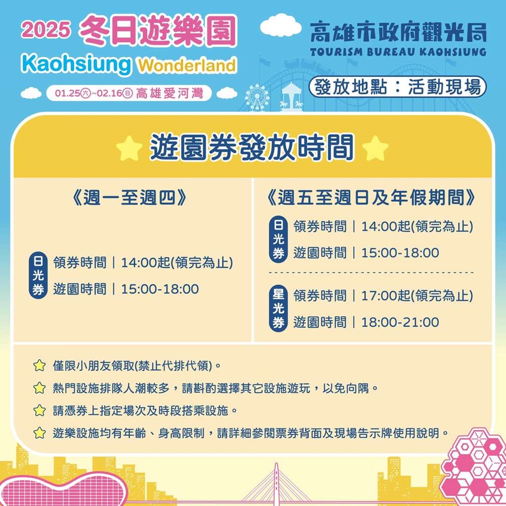 高雄春節好好玩。2025高雄冬日遊樂園 即日起至2月16日憑「遊園券」免費暢玩遊樂設施！