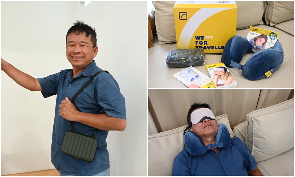 旅行好物推薦｜Travel Blue 藍旅 旅途有型禮盒 經典款 寧靜頸枕+親膚烤漆斜背包+全套舒眠配件